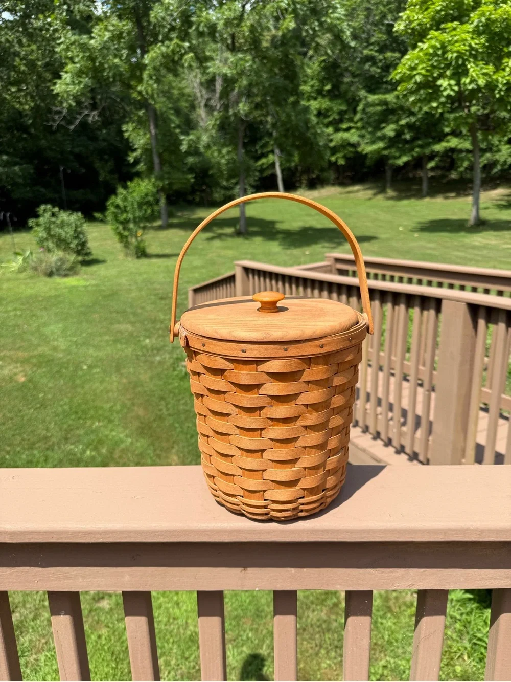 Vintage 1992 Longaberger Handwoven Lidded Basket with Handle